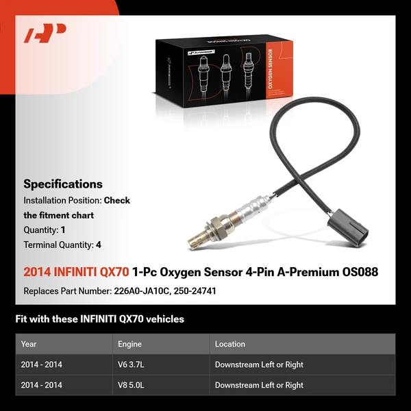 2014 INFINITI QX70 1-Pc Oxygen Sensor 4-Pin A-Premium OS088