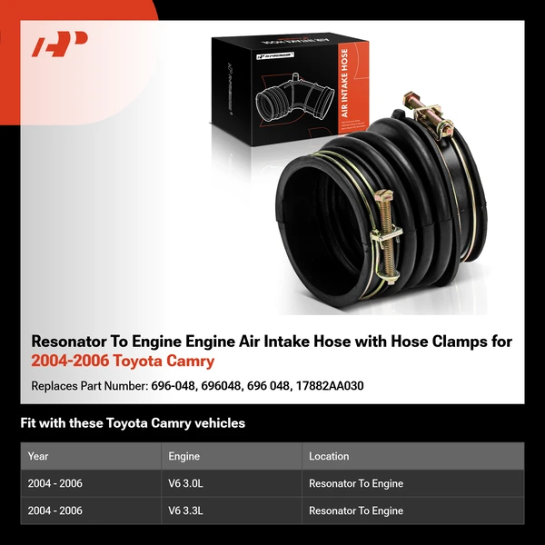 Resonator To Engine Engine Air Intake Hose with Hose Clamps for 2004-2006 Toyota Camry