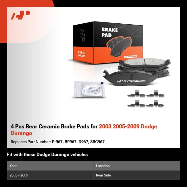 4 Pcs Rear Ceramic Brake Pads for 2003 2005-2009 Dodge Durango
