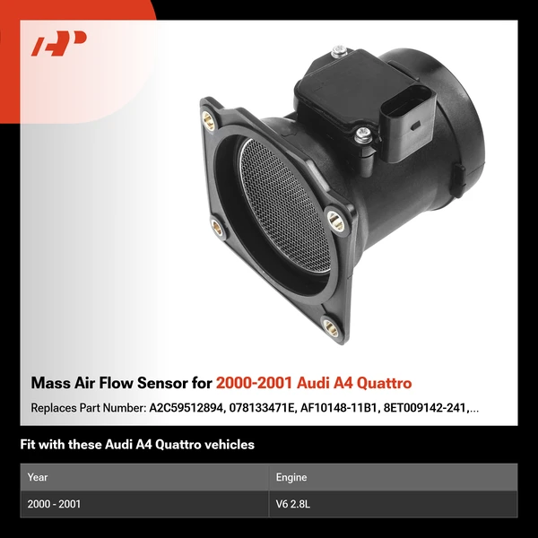 Mass Air Flow Sensor for 2000-2001 Audi A4 Quattro