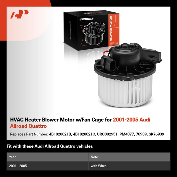 HVAC Heater Blower Motor w/Fan Cage for 2001-2005 Audi Allroad Quattro