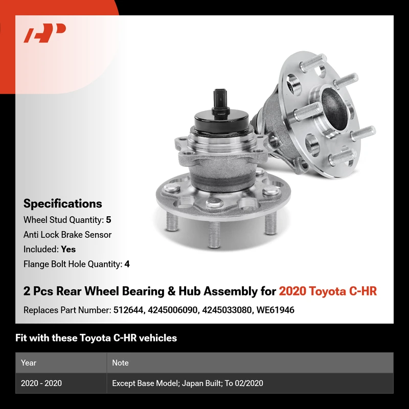 2 Pcs Rear Wheel Bearing & Hub Assembly for 2020 Toyota C-HR