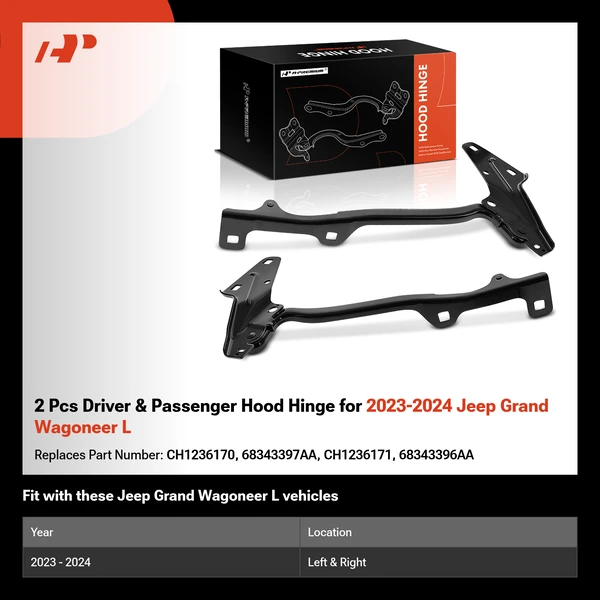 2 Pcs Driver & Passenger Hood Hinge for 2023-2024 Jeep Grand Wagoneer L