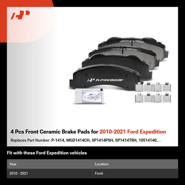 4 Pcs Front Ceramic Brake Pads for 2010-2021 Ford Expedition