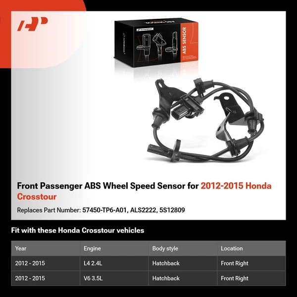Front Passenger ABS Wheel Speed Sensor for 2012-2015 Honda Crosstour