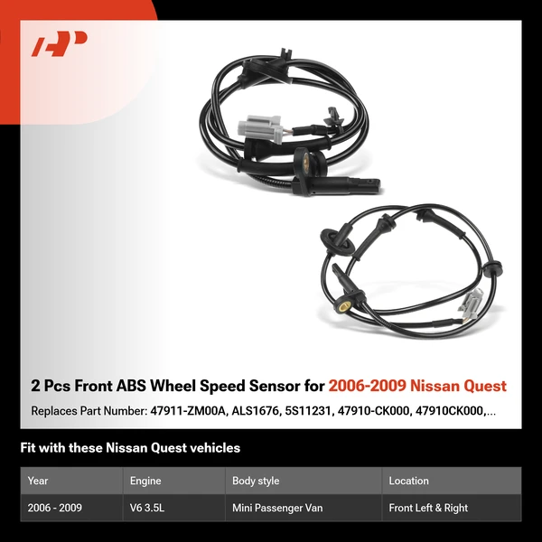 2 Pcs Front ABS Wheel Speed Sensor for 2006-2009 Nissan Quest
