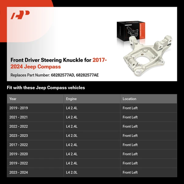 Front Driver Steering Knuckle for 2017-2024 Jeep Compass