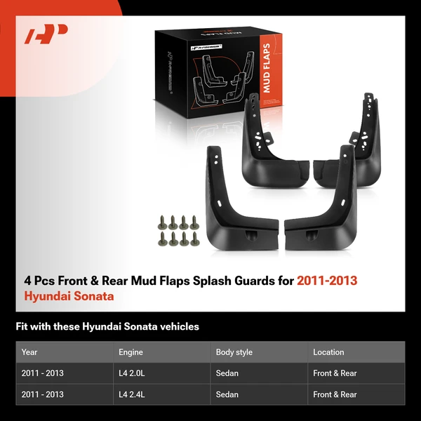 4 Pcs Front & Rear Mud Flaps Splash Guards for 2011-2013 Hyundai Sonata