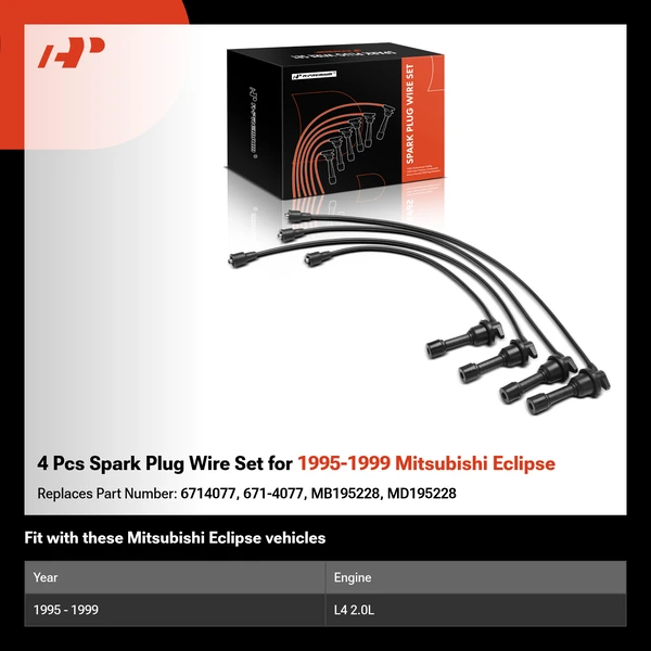 4 Pcs Spark Plug Wire Set for 1995-1999 Mitsubishi Eclipse