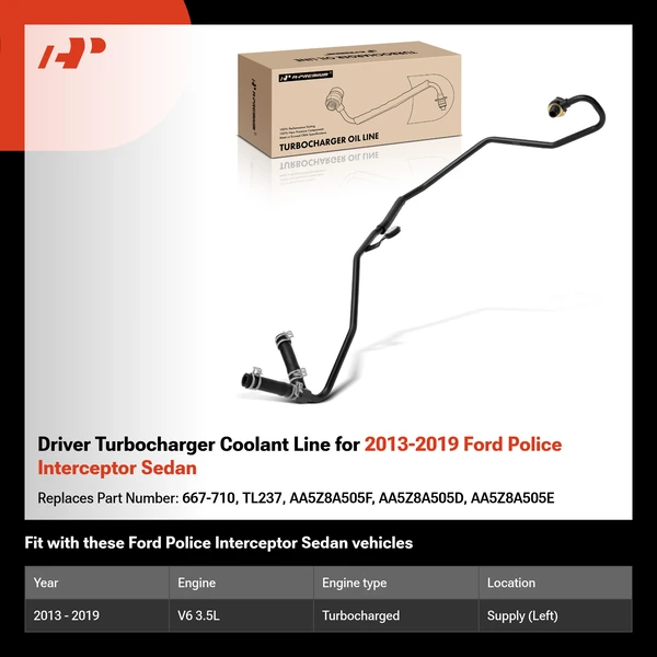 Driver Turbocharger Coolant Line for 2013-2019 Ford Police Interceptor Sedan