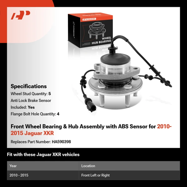 Front Wheel Bearing & Hub Assembly with ABS Sensor for 2010-2015 Jaguar XKR