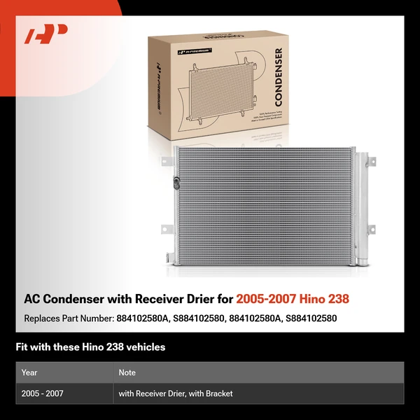 AC Condenser with Receiver Drier for 2005-2007 Hino 238
