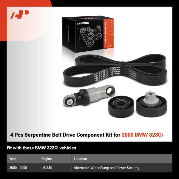 4 Pcs Serpentine Belt Drive Component Kit for 2000 BMW 323Ci