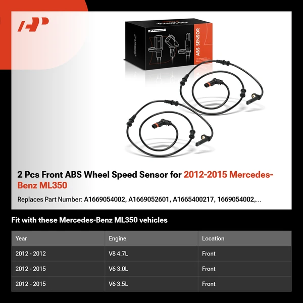 2 Pcs Front ABS Wheel Speed Sensor for 2012-2015 Mercedes-Benz ML350