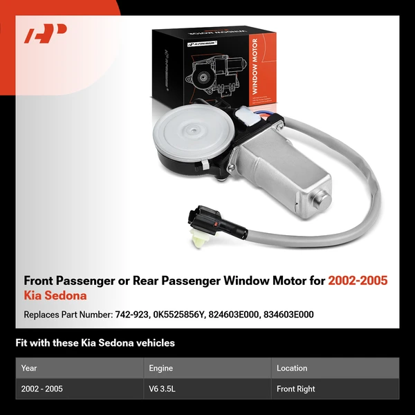 Front Passenger or Rear Passenger Window Motor for 2002-2005 Kia Sedona