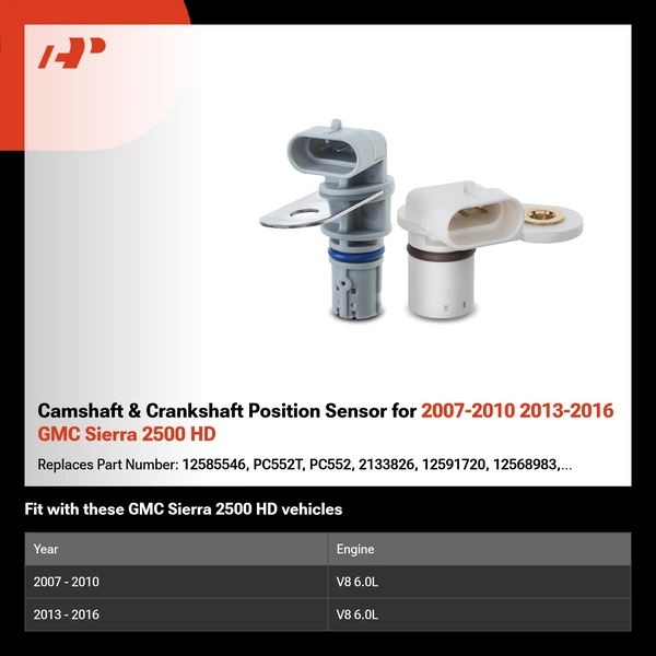 Camshaft & Crankshaft Position Sensor for 2007-2010 2013-2016 GMC Sierra 2500 HD