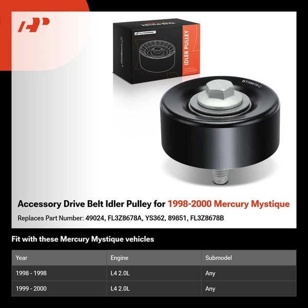 Accessory Drive Belt Idler Pulley for 1998-2000 Mercury Mystique