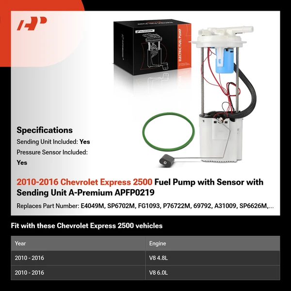 2010-2016 Chevrolet Express 2500 Fuel Pump with Sensor with Sending Unit A-Premium APFP0219