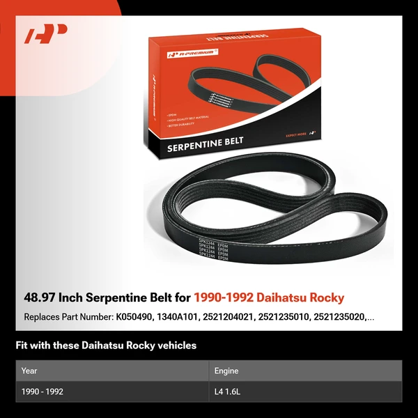 48.97 Inch Serpentine Belt for 1990-1992 Daihatsu Rocky