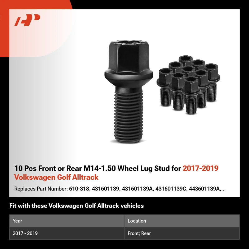 10 Pcs Front or Rear M14-1.50 Wheel Lug Stud for 2017-2019 Volkswagen Golf Alltrack