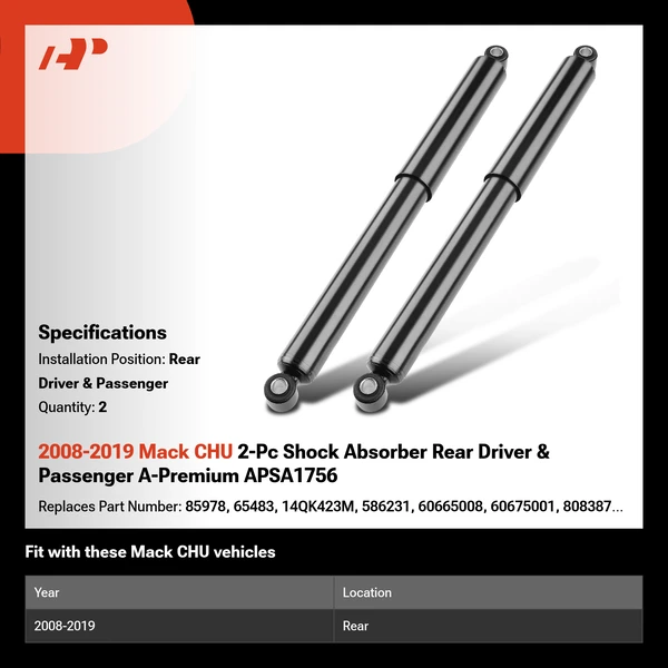 2008-2019 Mack CHU 2-Pc Shock Absorber Rear Driver & Passenger A-Premium APSA1756