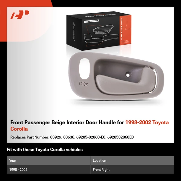 Front Passenger Beige Interior Door Handle for 1998-2002 Toyota Corolla