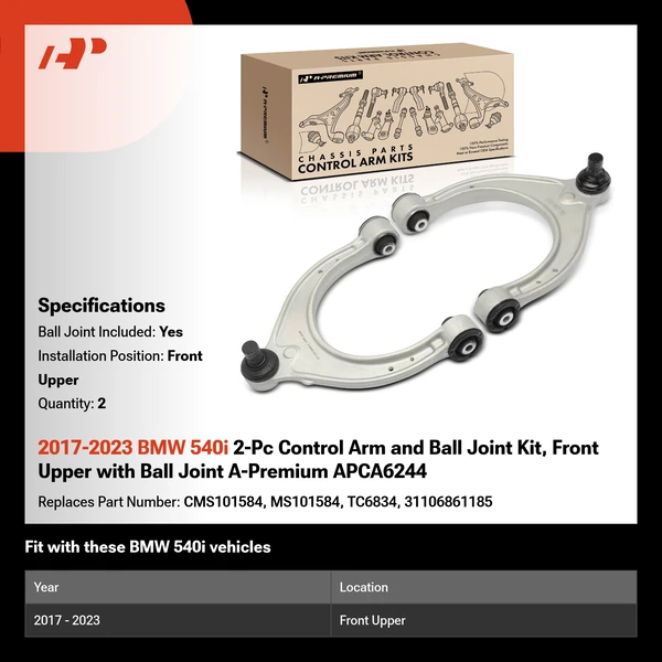 2017-2023 BMW 540i 2-Pc Control Arm and Ball Joint Kit, Front Upper with Ball Joint A-Premium APCA6244