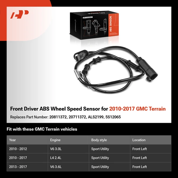 Front Driver ABS Wheel Speed Sensor for 2010-2017 GMC Terrain