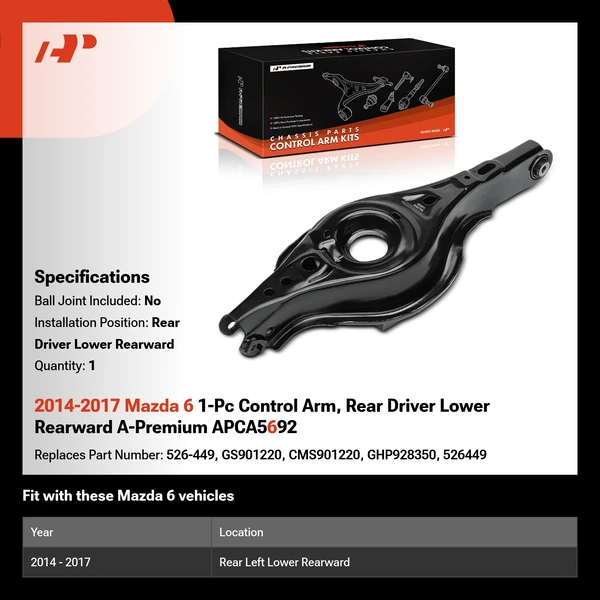 2014-2017 Mazda 6 1-Pc Control Arm, Rear Driver Lower Rearward A-Premium APCA5692