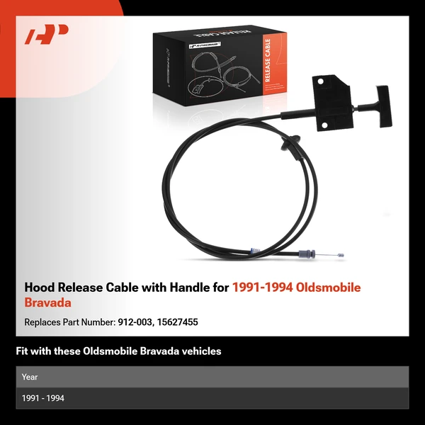 Hood Release Cable with Handle for 1991-1994 Oldsmobile Bravada