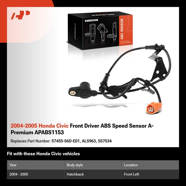 2004-2005 Honda Civic Front Driver ABS Speed Sensor A-Premium APABS1153