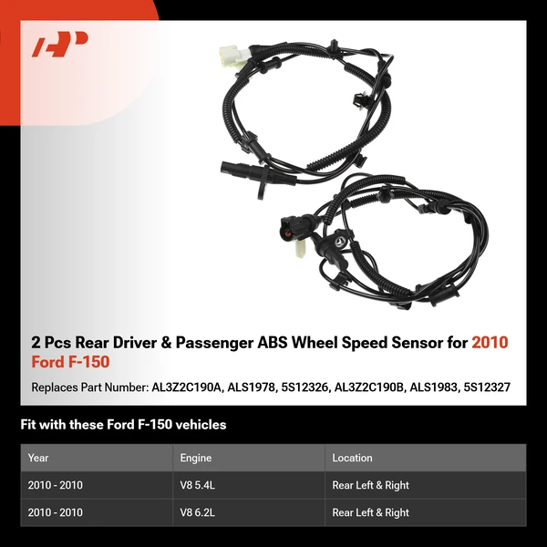 2 Pcs Rear Driver & Passenger ABS Wheel Speed Sensor for 2010 Ford F-150