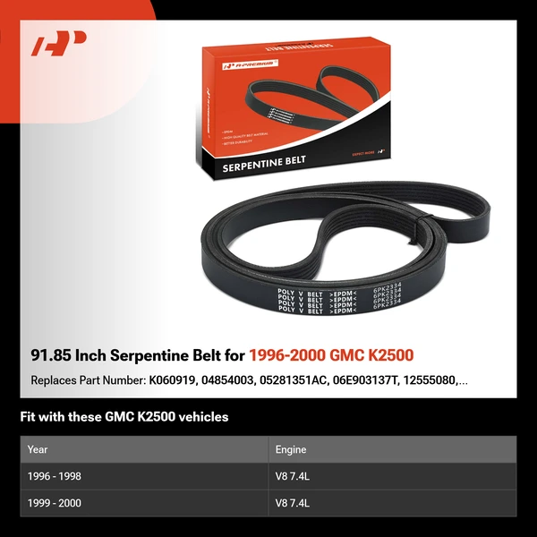 91.85 Inch Serpentine Belt for 1996-2000 GMC K2500