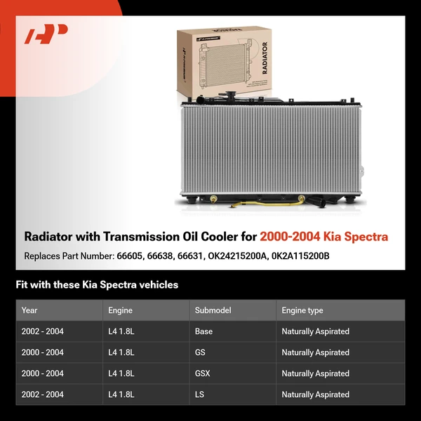 Radiator with Transmission Oil Cooler for 2000-2004 Kia Spectra