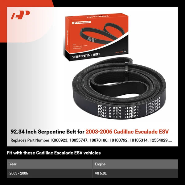 92.34 Inch Serpentine Belt for 2003-2006 Cadillac Escalade ESV