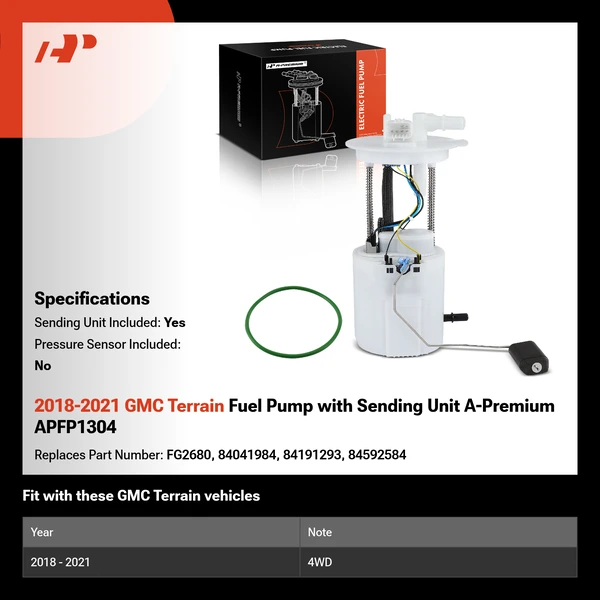 2018-2021 GMC Terrain Fuel Pump with Sending Unit A-Premium APFP1304