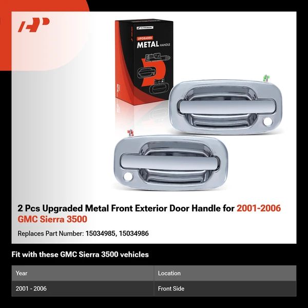 2 Pcs Upgraded Metal Front Exterior Door Handle for 2001-2006 GMC Sierra 3500