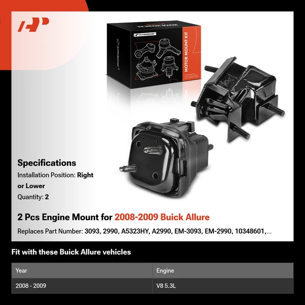 2 Pcs Engine Mount for 2008-2009 Buick Allure