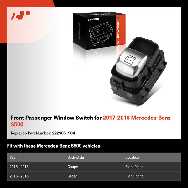 Front Passenger Window Switch for 2017-2018 Mercedes-Benz S500