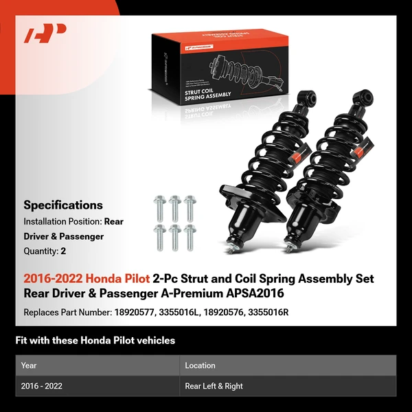 2016-2022 Honda Pilot 2-Pc Strut and Coil Spring Assembly Set Rear Driver & Passenger A-Premium APSA2016