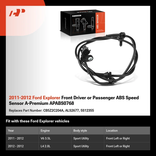 2011-2012 Ford Explorer Front Driver or Passenger ABS Speed Sensor A-Premium APABS0768