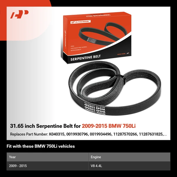31.65 inch Serpentine Belt for 2009-2015 BMW 750Li