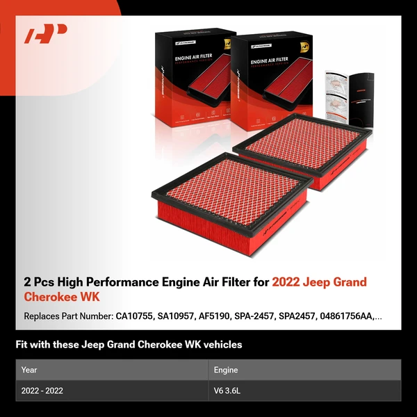 2 Pcs High Performance Engine Air Filter for 2022 Jeep Grand Cherokee WK