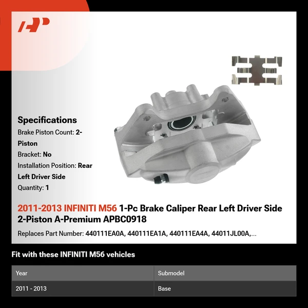 2011-2013 INFINITI M56 1-Pc Brake Caliper Rear Left Driver Side 2-Piston A-Premium APBC0918