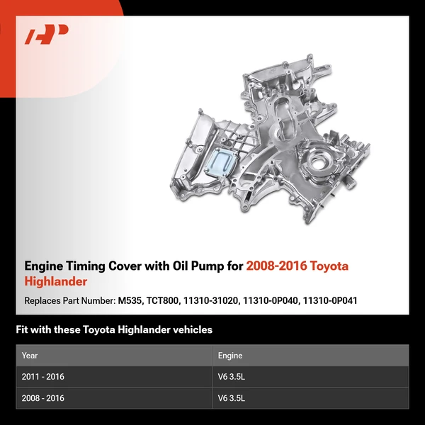 Engine Timing Cover with Oil Pump for 2008-2016 Toyota Highlander