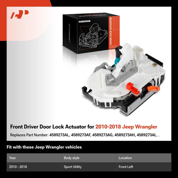 Front Driver Door Lock Actuator for 2010-2018 Jeep Wrangler