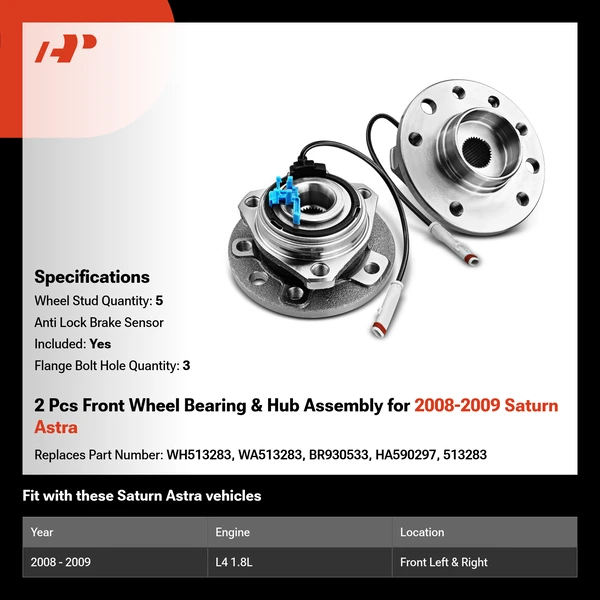 2 Pcs Front Wheel Bearing & Hub Assembly for 2008-2009 Saturn Astra