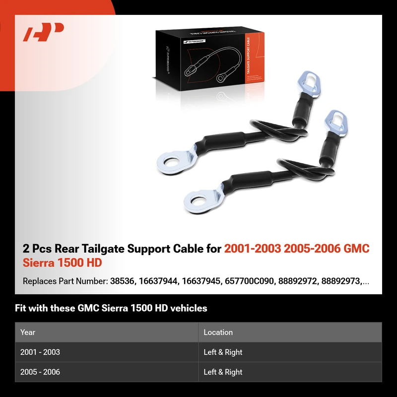 2 Pcs Rear Tailgate Support Cable for 2001-2003 2005-2006 GMC Sierra 1500 HD