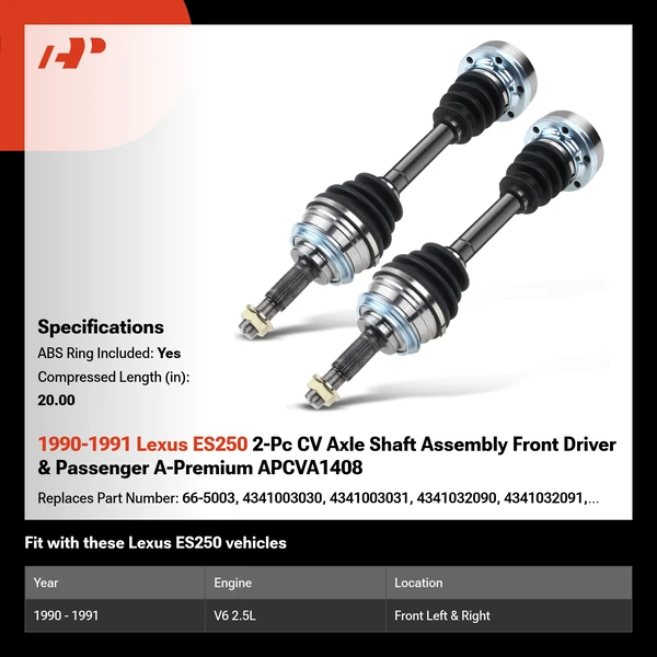 1990-1991 Lexus ES250 2-Pc CV Axle Shaft Assembly Front Driver & Passenger A-Premium APCVA1408