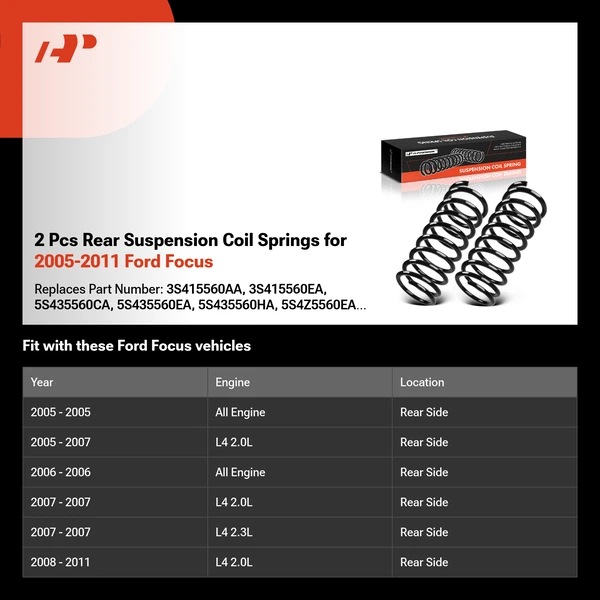 2 Pcs Rear Suspension Coil Springs for 2005-2011 Ford Focus